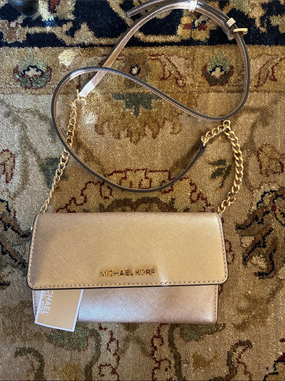 Michael Kors Metallic Rose Gold Crossbody Wallet